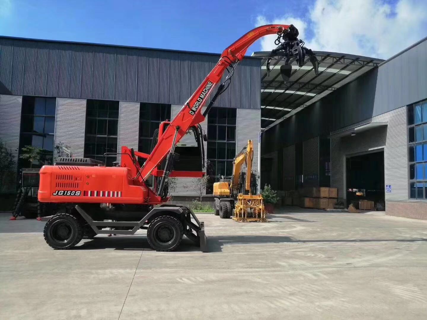 Excavator grabber with liftable cab